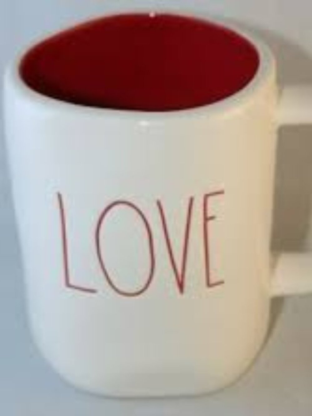 NWOT LOVE Ceramic Coffee Mug - White with Red Interior